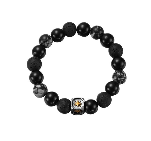 bracelet unisexe en perles noires avec perle cube étoile