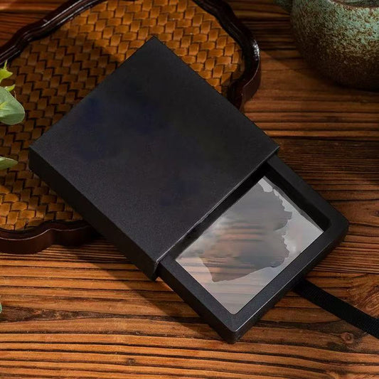 boîte à bijoux noire avec fenêtre PE flottante et tiroir