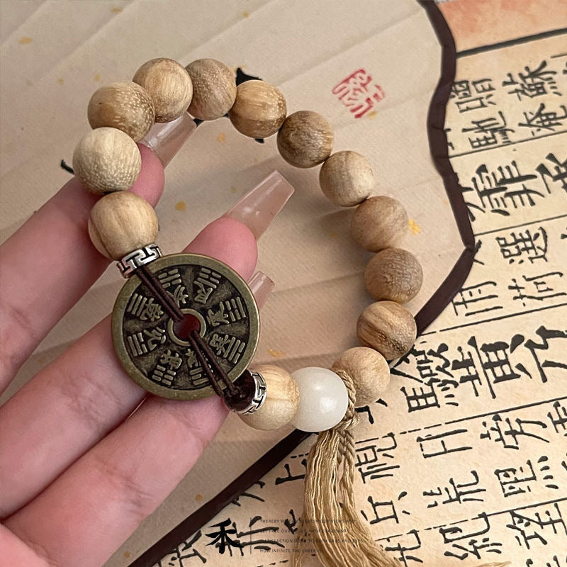Bracelet talisman “Éclair & Montagne” | bois foudroyé | pièce porte-bonheur en laiton